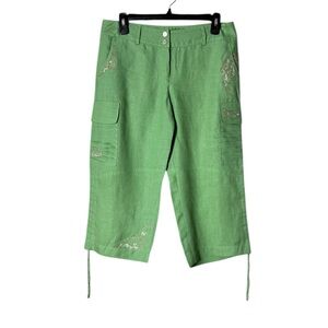 Gianni Bini Womens Linen Cropped‎ Pants Capri Size 4 Green Beachy Lagom Indie